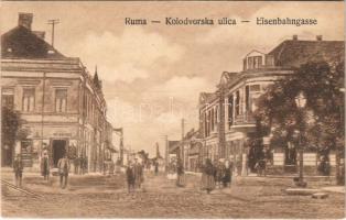 Árpatarló, Ruma; Kolodvorska ulica / Vasút utca, üzletek / railway street, shops (EK)