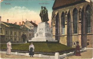 1918 Kassa, Kosice; Honvéd szobor. Vasúti Levelezőlapárusítás 40. sz. - 1915. / Hungarian military monument (kopott sarkak / worn corners)