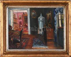 Jelzés nélkül: Enteriőr. Olaj, vászon. Fa keretben. 25x32,5 cm