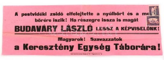 cca 1930 Nagykőrös, antiszemita választási falragasz 47x15 cm