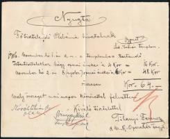 1906 Bp, nyugta a Szent István templomnak 64 koronáról, rajta Tihanyi Ferenc, az Operaház tagjának az aláírása