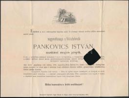 1874 Pankovics István gyomor-vízkórban elhunyt munkácsi megyés püspök, a Szent István rend tagjának halotti értesítője, benne kivágással