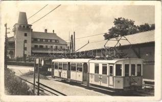 Budapest XII. Széchenyi-hegy, Svábhegyi fogaskerekű vasút végállomása, vonat Városmajor felé, Vörös Csillag szálló (Rb)