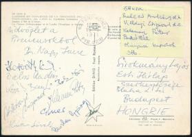 Öttusa válogatott tagjainak aláírása hazaküldött képeslapon (Balczó András, Villányi Zsigmond, Kelemen Péter, stb.)