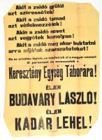 cca 1924 Antiszemta választási plakát. Keresztény Egység tábora. 44x60 cm sarkai levágva.