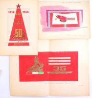 Szocreál dekortervek, jelzéssel és jelzés nélkül, 16 db, vegyes technika, papír, 20×26 és 20×30 cm