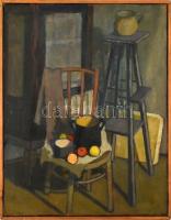 Gubcsi Attila (1954-2020): Műterem. Olaj, vászon, jelzés nélkül, hátoldalán címkén a festőművész nevével feliratozott. Fa keretben. 70,5x55 cm