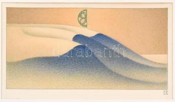 Kolosváry Bálint (1928-): Smaragd hold, 1994. Akvarell, papír, jelzett, hátoldalán a festőművész címkéjén feliratozott. Üvegezett keretben. 12,5x25 cm