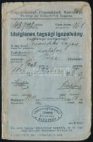 1918 Magyarországi Famunkások Szövetsége ideiglenes tagsági igazolvány bélyegekkel