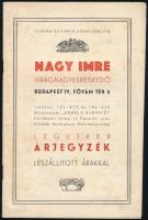 cca 1930 Bp. IV., Nagy Imre virágnagykereskedő árujegyzéke, 31p