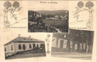 1910 Gomirje, Gomirja; vasútállomás, iskola (?) / railway station, school (?). Art Nouveau