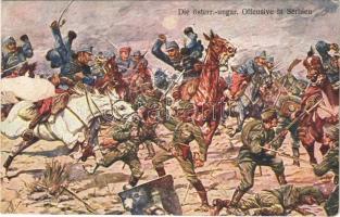 Offenzívánk Szerbiában / Die österr.-ungar. Offensive in Serbien / WWI Austro-Hungarian K.u.K. military art postcard (Rb)
