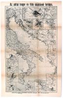 cca 1916 Az Adriai tenger és főbb kikötőinek térképe. Hajtásoknál sérülésekkel. 45x28 cm