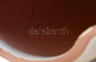 Kiss Roóz Ilona (1920-2010): Barátnők, Mázas kerámia, kézzel festett, jelzett, hibátlan, m: 17,5 cm