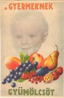 A gyermeknek gyümölcsöt! Magyar egészségügyi propaganda, C-vitamin táblázat a hátoldalon / Hungarian health campaign propaganda, Vitamin C chart s: Garamvölgyi K.