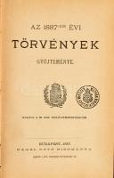 Az 1887-dik évi törvények gyűjteménye. Bp., 1887, Nágel Ottó, Pesti Könyvnyomda Rt. -ny., XXIII+392 ...