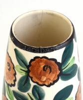 Keramos váza, kerámia, kézzel festett, jelzett, 1920-25 körül, repedésekkel, m: 23 cm