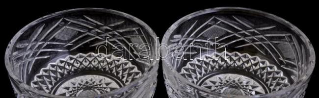 Lausitzer Glass ólomkristály kompótos tál és 6 db kompótos csésze, metszett, matricával jelzett, a t...