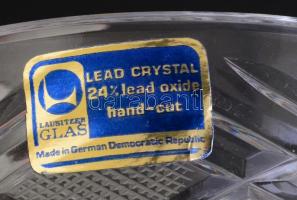 Lausitzer Glass ólomkristály kompótos tál és 6 db kompótos csésze, metszett, matricával jelzett, a t...