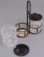 Ezüst (Ag) só-bors tartó, ezüst fedelekkel, metszett ólomkristály betéttel, jelzett (Bachruch A Succ...