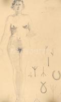 Azonosítatlan német vagy osztrák grafikus: Akt tanulmányok 7 db A/3 és nagyobb méretű rajz. Ceruza, ...