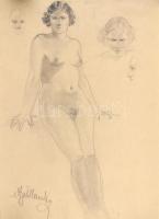 Azonosítatlan német vagy osztrák grafikus: Akt tanulmányok 7 db A/3 és nagyobb méretű rajz. Ceruza, ...