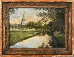 Turmayer jelzéssel: Vízparti táj. Olaj, falemez, foltos, apró felületi sérülésekkel. Fa keretben, 33...