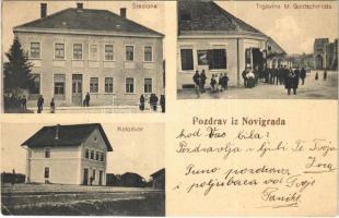 1914 Novigrad, Stediona, Kolodvor, Trgovina M. Goldschmidta / vasútállomás, takarékpénztár, M. Goldschmidt üzlete és saját kiadása / railway station, savings bank, shop (EK)