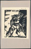 Molnár C. Pál (1894-1981): Támadás. Fametszet, papír, utólagos jelzéssel, kartonra ragasztva, 15×12 cm