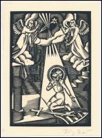 Fáy Dezső (1888-1954): Angyali áldás. Fametszet, papír, utólagos jelzéssel, kartonra ragasztva, 19,5...