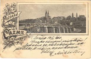 1900 Csázma, Cazma; híd / bridge. Art Nouveau, floral