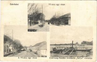 Kiskőszeg, Batina (Darázs, Draz); Fő utca egy része, Kiskőszeg-Bezdáni révátkelés Bellye vontatóhajója / main street, Batina-Bezdan ferry, steam tug (EK)