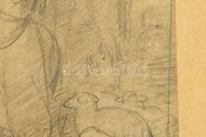 M. J. jelzéssel: Nézzétek! Ceruza, papír, üvegezett keretben, 16×21,5 cm