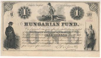 1852. 1$ C Kossuth bankó piros 31094 sorszámmal T:II- két sarkon nagyobb sarokhajlás Hungary 1852. 1 Dollar C Hungarian Fund with red 31094 serial number C:F two corners with larger folds
