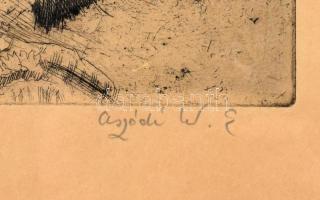 Aszódi Weil Erzsébet (1901-1976): Margitszigeti forrásnál. Rézkarc, papír, jelzett  29,5×39 cm Üvege...