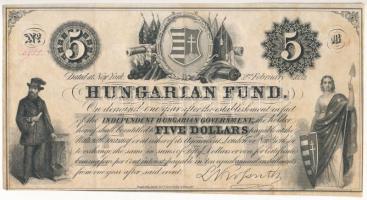 1852. 5$Kossuth bankó B sorozat, piros 2755 sorszámmal T:III  Hungary 1852. 5 Dollars B series, with red 2755 serial number C:F  Adamo G124