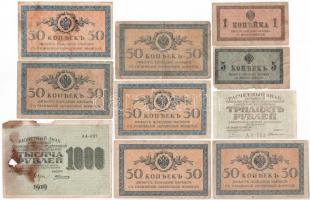 Orosz Birodalom / Szovjetunió 10db-os papírpénz tétel, nagyrészt 1915. 50k bankjegy T:III,III- Russian Empire / Soviet Union 10pcs of paper money lot, mainly 1915. 50 Kopeks banknote C:F,VG