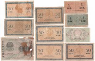 Orosz Birodalom / Szovjetunió 10db-os papírpénz tétel, nagyrészt 1915. 50k bankjegy T:III,III-
Russ...