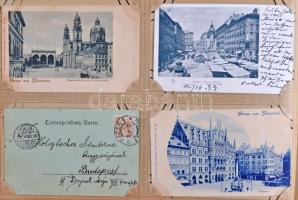Századfordulós képeslapgyűjtemény maradványai korabeli albumban, főleg külföldi városképek és üdvözl...