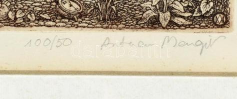 Artner Margit (1954-): Az erdő. Rézkarc, papír, jelzett, számozott (50/100), 17x13 cm Üvegezett kere...