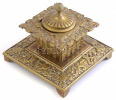 Réz asztali tintatartó porcelán betéttel, 10×10×10 cm