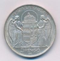 1939. 5P "Horthy balra" Ag T:1- patina Adamo P8.2