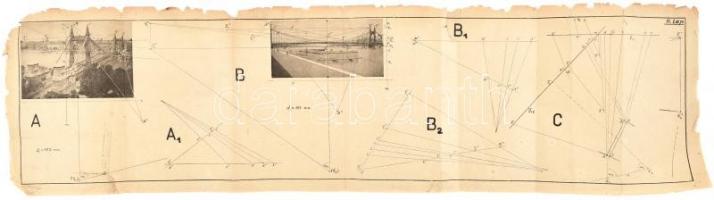 Régi Erzsébet híd mechanikai erők leporellója, szakadozott szélekkel, 23x75 cm