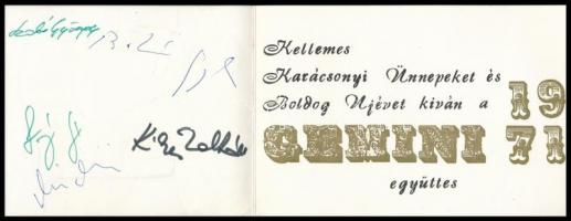 1971 Gemini együttes karácsonyi üdvözlőlapja, aláírásokkal