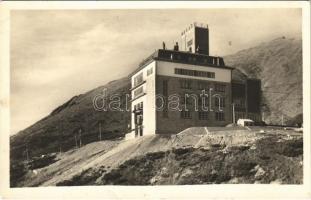 Tátra, Magas-Tátra, Vysoké Tatry; Hotel Encián a stanica lanovky na Skalnatom plese / Hotel Encián szálloda a Kő-pataki-tónál, felvonó állomás / cable car station, hotel (fa)