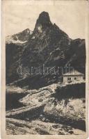 1916 Tátra, Magas-Tátra, Vysoké Tatry; Zöld-tó és Karbunkulus-torony. Kuszmann Gyula kiadása / Grüner See mit Karfunkelturm / lake, chalet, mountain peak (fl)