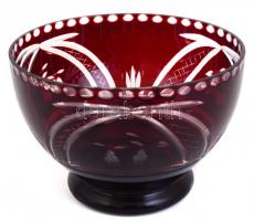 Vörös ólomkristály fagylaltos tál készlet 6 db Egyiken hangyányi lepattanással d:9,5 cm