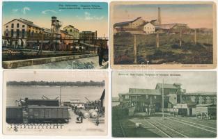4 db RÉGI bolgár város képeslap: cukorgyárak / 4 pre-1945 Bulgarian town-view postcards: Pernik, Ruse, Lom, Gorna Oryahovitsa (sugar factories)