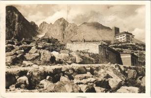 1949 Tátra, Magas-Tátra, Vysoké Tatry; Skalnatá chata KSTL pod Lomnickym stítom / menedékház a Lomnici-csúcs alatt / chalet, mountain peak