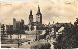 1951 Zsolna, Zilina; Repres. dom a farsky kostol / látkép, templom / general view, church (lyukak / holes)